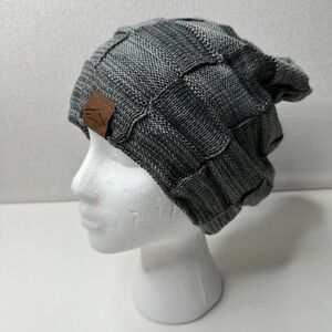 Womens Gray Knit Beanie‎ Hat Faux Fur Lined Warm Winter Slouchy Cap Sport Logo